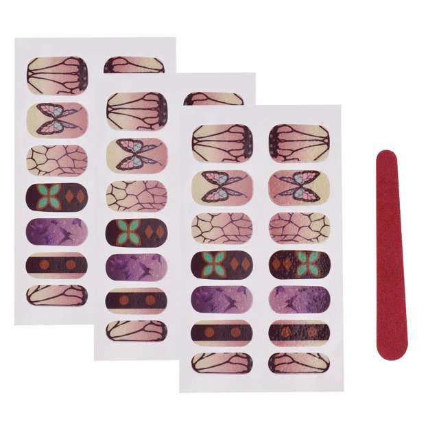Anime-Inspired Full Nail Stickers Set - 7 Sizes, 3 Sheets of B-Style "Butterfly Shinobu" Designs with 1 Nail File Included - Japanese Manga Nails Decals for Creative Manicure Art