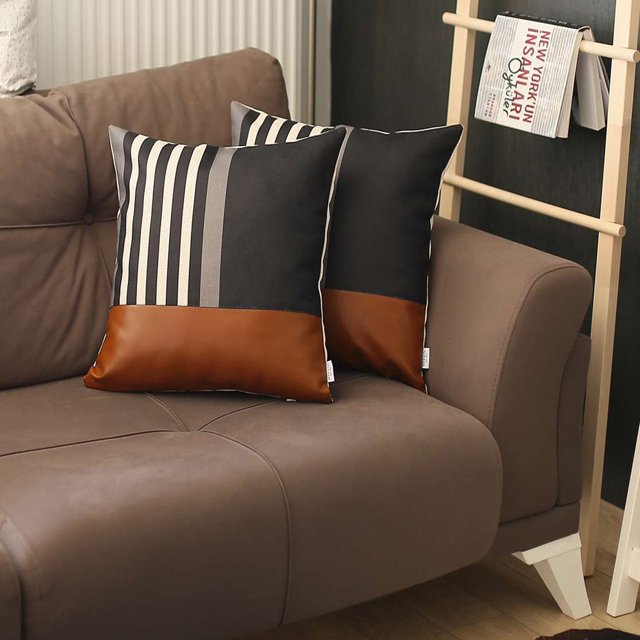 Boho-Chic Decorative Vegan Faux Leather Pillow Covers SET OF 2 PCS