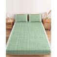 thumbnail image 2 of Twin XL Size Fitted Sheet Set - Sage Green 2 Piece Bedding Sets 16" Deep Pocket Fitted Sheet with 1 Pillowcases, Vintage Minimalist Botanical Stripes Pattern Brushed Microfiber Hotel Bed Sheets, 2 of 9