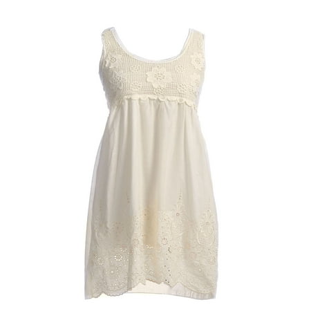 Floral Scallop - Anna-Kaci S/M Fit Cream Floral Crochet Bodice Eyelet Lace Scallop Hem Dress