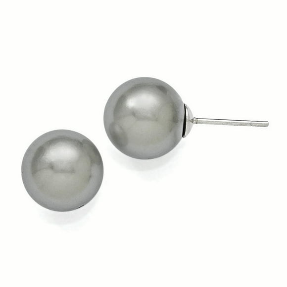 Sterling S Majestik Rh-pl 10-11mm Grey Imitat Shell Pearl Stud Earrings QMJE10G