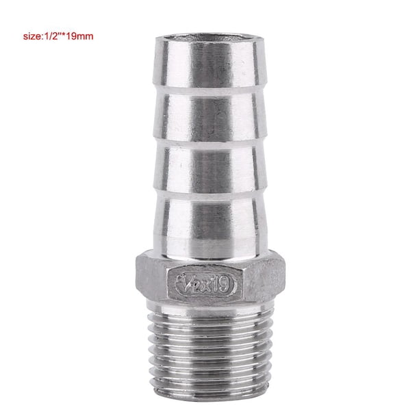 Barb Adapter, SS304 Stainless Steel Hose Tail Connector Male Thread Pipe Fitting Barb BSP 1/8"~3/4"(1/2"x19mm