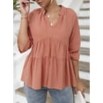 thumbnail image 4 of Blusa, Blusa de media manga para mujer con cuello en V y cuello en V suelta Abody Rosa/Medio, 4 of 7