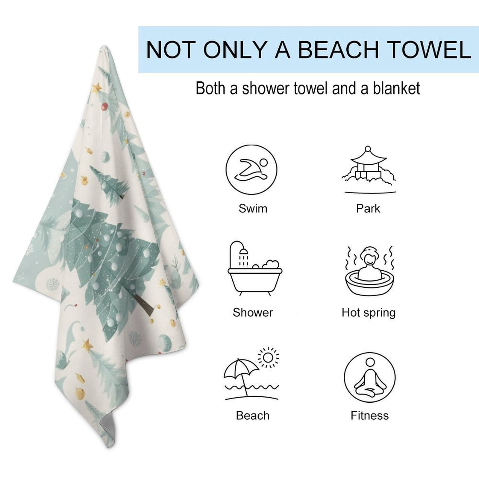 Snowman Christmas Tree Elk Beach Towel – with A Unique Design, Extra Large,XL (32”x 63”) for Kids & Adults