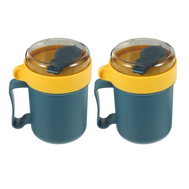 2 tazas de sopa para microondas con tapa, tazón de sopa, recipiente japonés para llevar, taza de cereal con tapa y cuchara para sopas, fideos y cereales calientes.