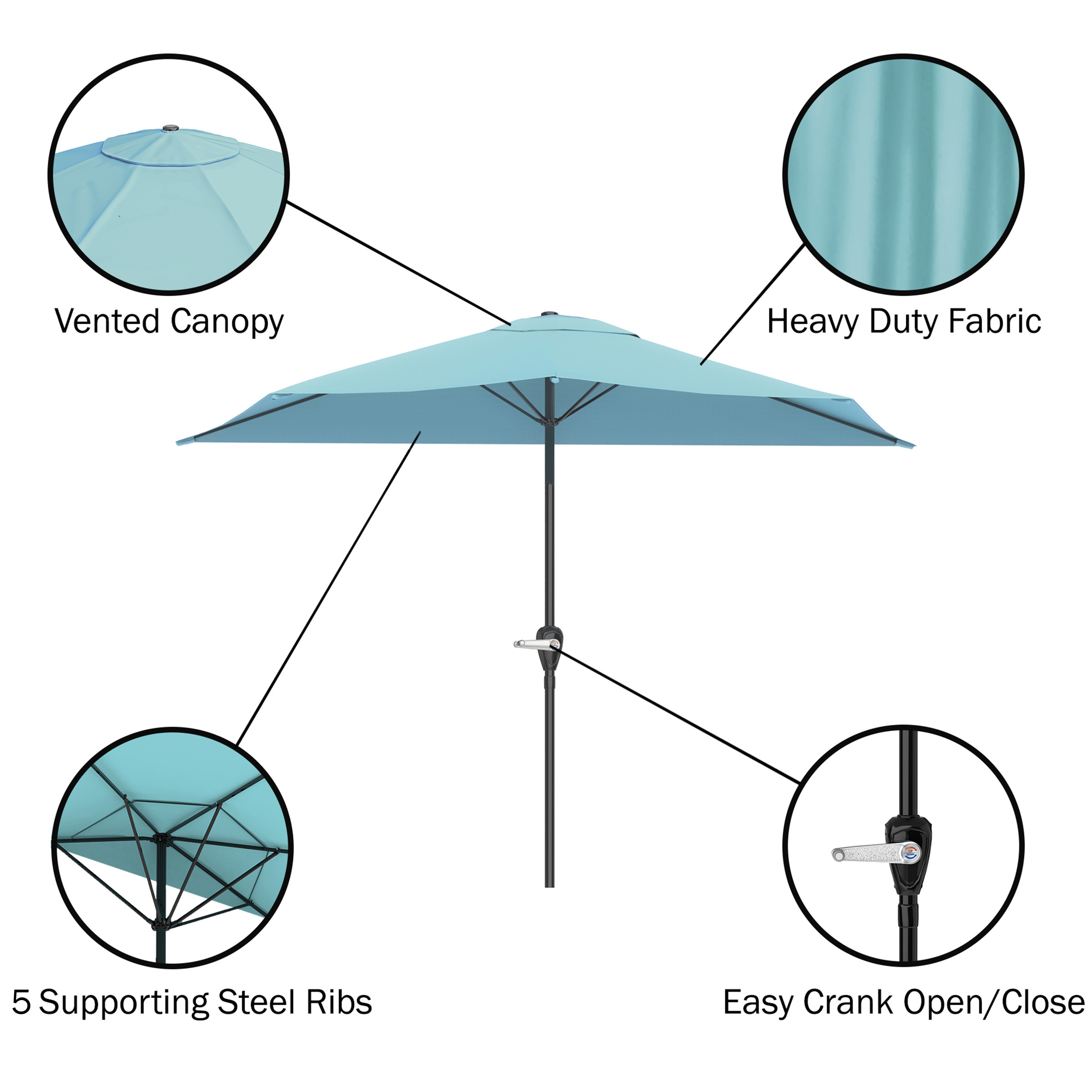 Pure Garden 9 Ft Half Umbrella for Balcony, Blue photo 3