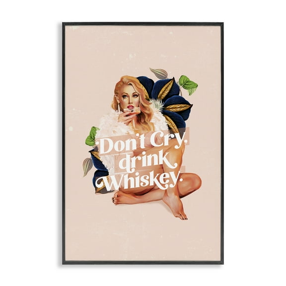 Stupell Industries Don't Cry Drink Whiskey People Painting Black Framed Art Print Wall Art, 12 x 18