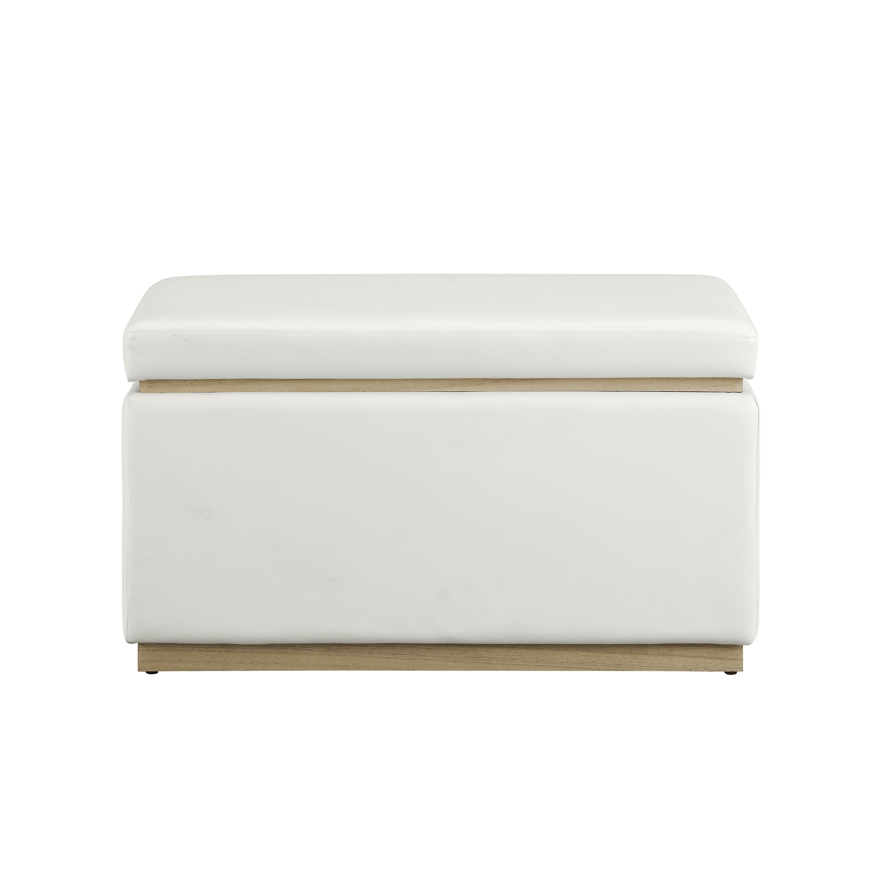 Linon Elta Rectangle Storage Ottoman, White Faux Leather