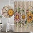 thumbnail image 5 of Vintage Daisy Floral Shower Curtain, Waterproof Shower Curtains for Bathroom, Spring Flowers Botanical Leaves Rustic Washable Fabric Bathtub Curtain Set Bath Decor with 12 Hooks 48"x72", 5 of 8