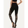 thumbnail image 3 of FINELOOK Womens Floral Lace Mesh Fitness Pants Elastic Sport Leggings Black, 3 of 6