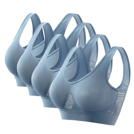 Wyobmus 4 Pack Womens U Back Sport Bra Scoop Neck Wireless Padded Workout Bar Thin Mesh Cami Crop Yoga Top 4*Blue Gray