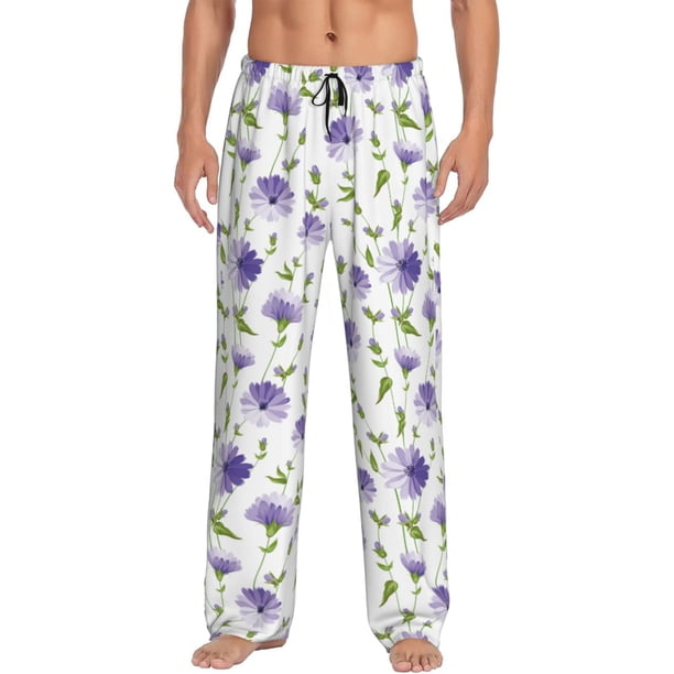 Fotbe Purple Chicory Pantalones de Pijama para Hombre, Pantalones de Dormir, Pantalones de Casa con Cintura Ajustable y Bolsillos-Large