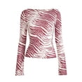 thumbnail image 4 of Womens Long Sleeve Tops Casual Crewneck T Shirts Animal Print Off Shoulder For Plus Size Bodycon Sheer Mesh Blouse Basic Tees, 4 of 4