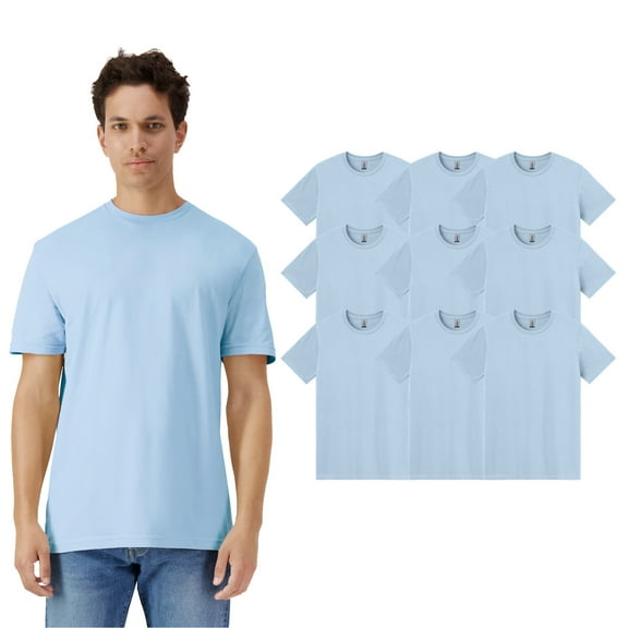 Gildan Men’s Light Cotton Crew Neck T-Shirt, Short Sleeve Modern Fit Tee, Light Blue, S, 9 Pack