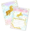 POP parties Magical Unicorn 12 Large Invitations - 12 Invitations + 12 Envelopes - Double Sided