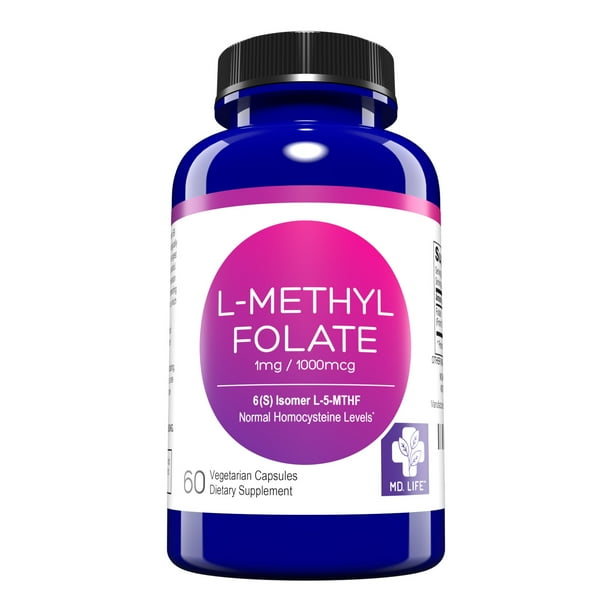 MD. Life LMethyl Folate5MTHF 1 mg 60 Capsules Metabolically Active Form of Folic Acid B