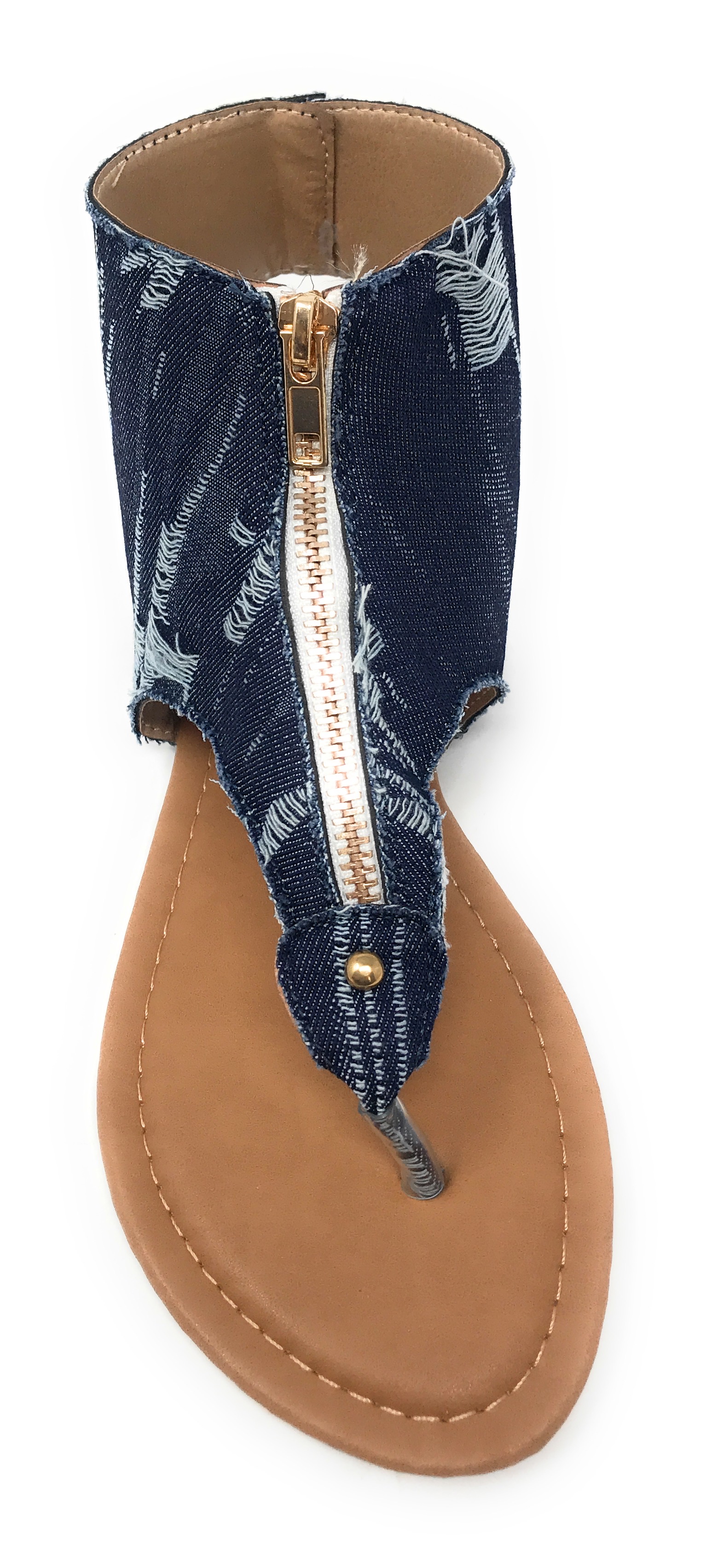 Victoria K Women's Distress Denim Zip Front Sandals