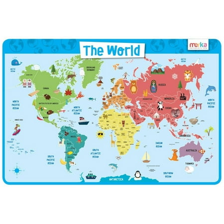 

Merka World Map Educational Kids Reusable Placemat