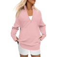 thumbnail image 3 of Women'S Long Sleeve Quarter Zip Pullover Sweater Casual Loose V Neck Collared Ribbed Knit Tops Pink XL, 3 of 7