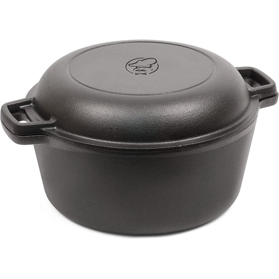 5-Quart Cast Iron Dutch Oven with Skillet Lid - Pre-Seasoned Cookware for Stove, Oven & Campfire
