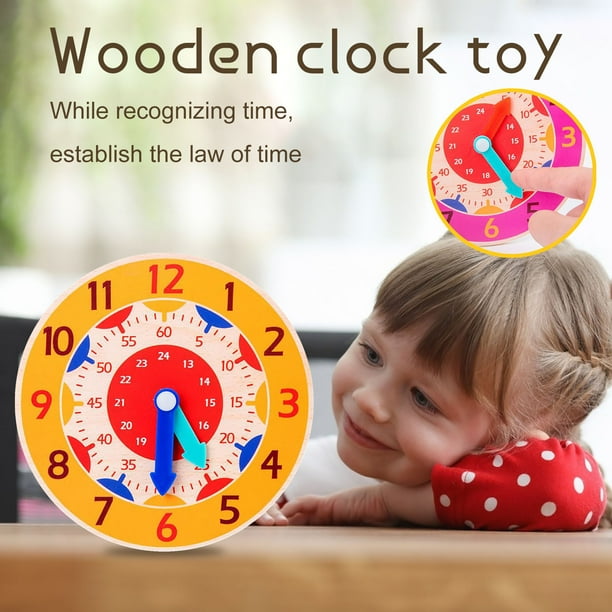 Montessori Wooden Clock for Children, Toys With Hours, Minutes And