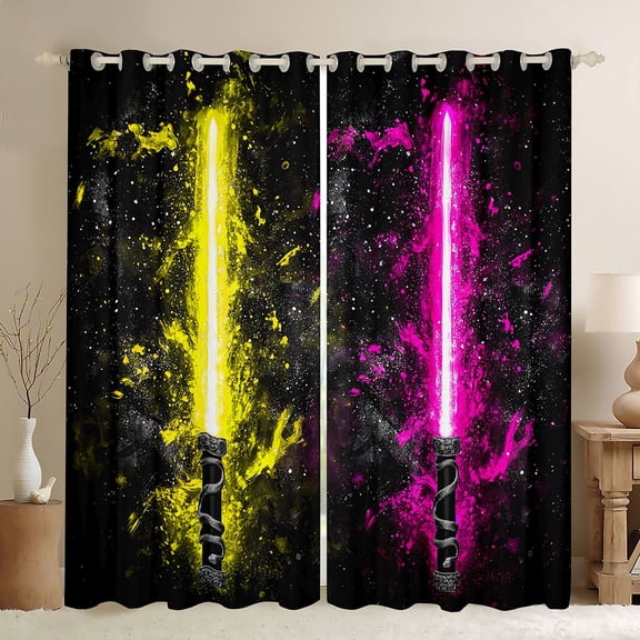 Castle Fairy Gamepads Lightsaber Blackout Curtains Set of 2 (52x84 Each) for Kids Children Teens,Video Game Window Curtains,Galaxy Universe Curtains and Drapes,Microfiber Bedroom Decor
