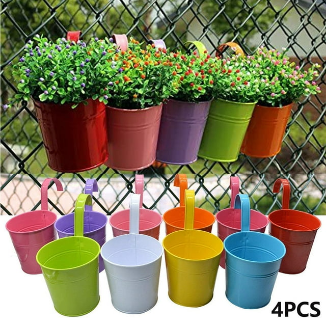 Hanging Flower Pots 16 PCS Metal Iron Flower Holders Basket Bucket ...