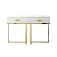 thumbnail image 3 of Hilo Console Table - 2 Drawers, Hight Gloss Lacquer Finish, Polished Stainless Steel Base, White/Gold, 3 of 10