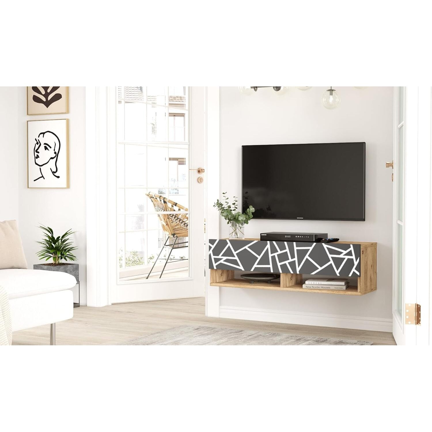 Future TV Unit Anthracite UV Print 40 inches Floating Entertainment Center