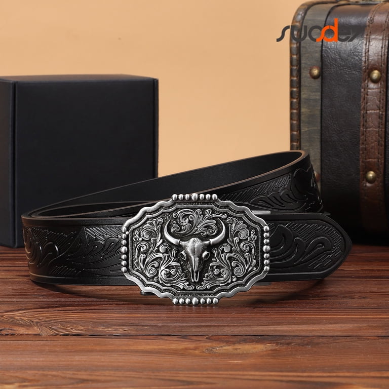SUOSDEY Western Cowboy Leather Belt, Brown photo 8
