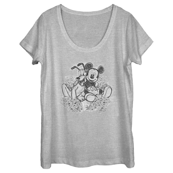 Women's Mickey & Friends Best Friends Sketch Graphic Tee Athletic Heather Medium