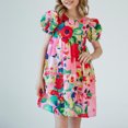 thumbnail image 4 of Hrsba Kids Summer Dress,Summer New Fashionable Printed Dress For Girls Super Flower Sweet Short Sleeved Princess Skirt ,Casual Sleeveless Dress for Girls,Pink ,6 Years, 4 of 5