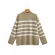 thumbnail image 5 of Suéter de mujer de estilo europeo y americano de otoño con cuello redondo y manga larga a rayas con dobladillo dividido, 5 of 5