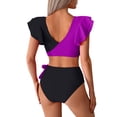 thumbnail image 6 of Generic Womens Two Piece Swimsuits High Waisted Color Block Full Coverage Bikini Sets Tummy Control Ruffle V Neck Swim Suit, 6 of 7
