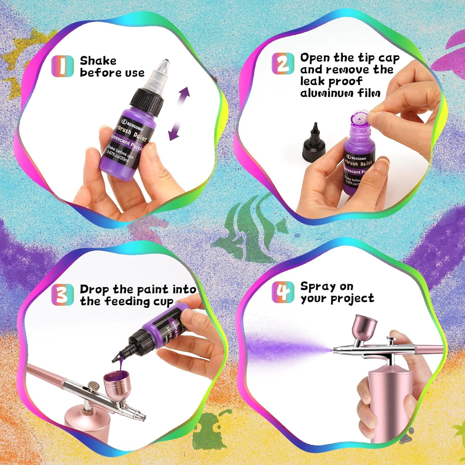Airbrush Paint, 36 Colors with 2 Thinner Airbrush Paint Set, Water-Based Air Brush Painting 0.67 oz, Brilliant Colors Acrylic Airbrush Paint for Nails, Aetists, DIY, Hobbyist, Beginners, 20ml/Bottle