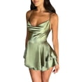 thumbnail image 1 of Vestido de satén con tirantes halter y corte en A para mujer - Estilo elegante y sexy para el verano, material de poliéster, diseño liso, 1 of 6