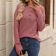 thumbnail image 4 of Diufon Womens Knit Blouses Fall Casual Solid Color Sweaters V Neck Button Long Sleeve Pullover Tops, 4 of 5