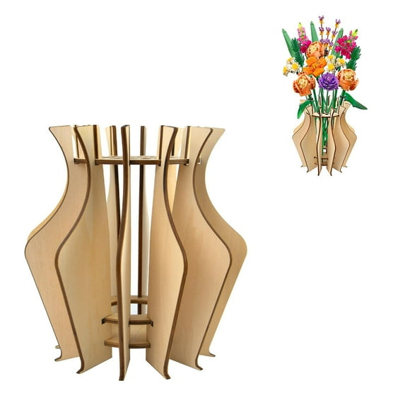Wooden Puzzle Flower Vase for Lego Flower Bouquet Building Set - Display Stand for Lego Roses Cherry Blossom Sunflower Tulips Daffodils Lotus - Gift f