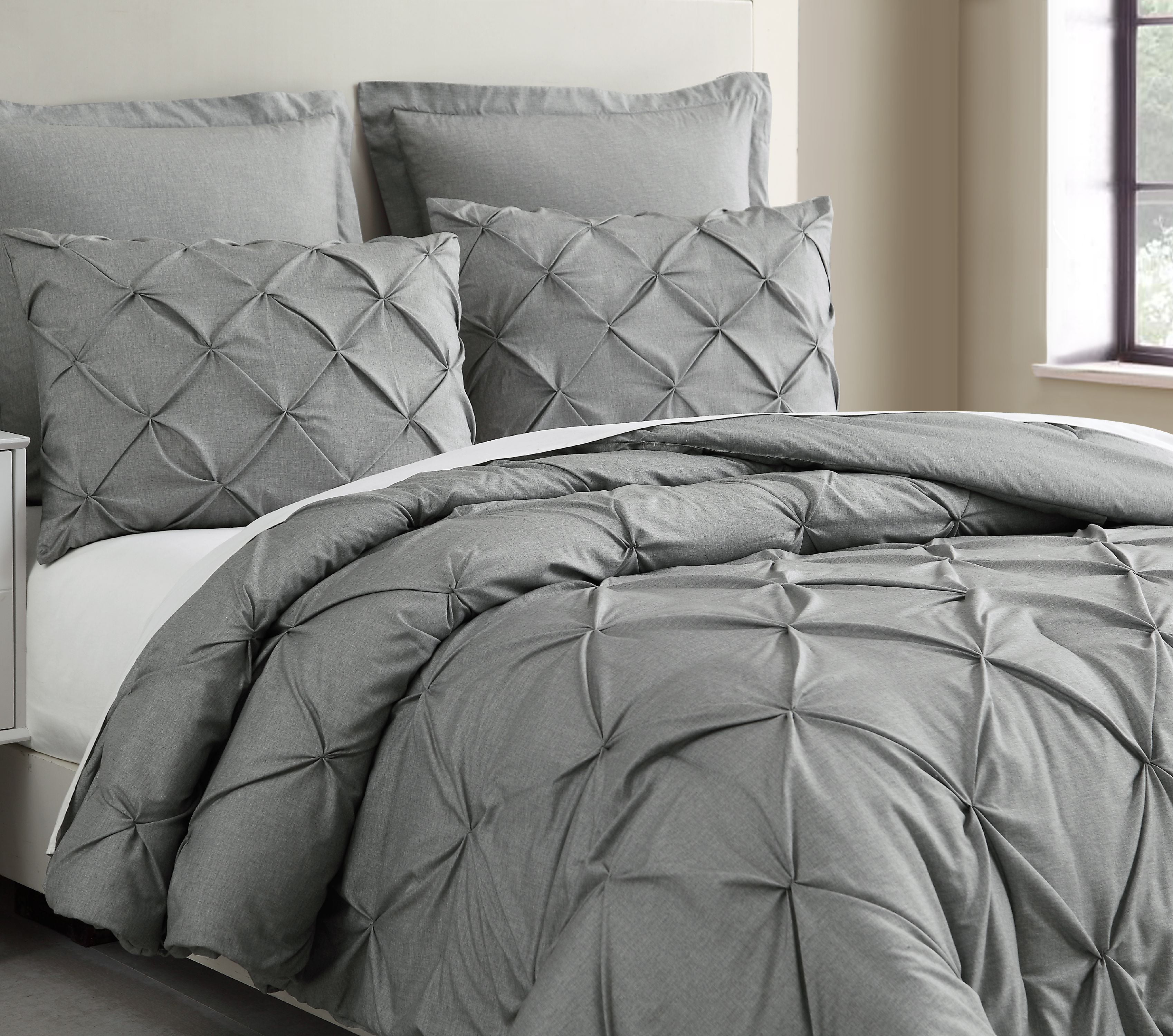 Estellar 3pc Light Grey Comforter Set Full Size Pinch Pleat Pattern ...