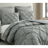 Estellar 3pc Light Grey Comforter Set Queen Size Pinch Pleat Pattern Down Alternative Pintuck Bedding by Cozy Beddings