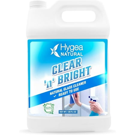 Hygea Natural Clear 'n' Bright Glass Cleaner Spray, Window Cleaner Spray, 128 fl oz, Ammonia free & Biodegradable