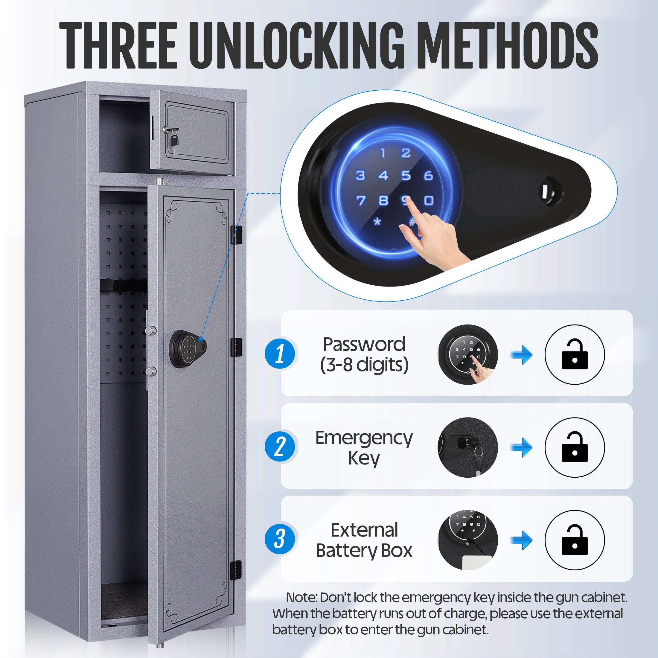 KAER 10-12 Gun Safe, Large Unassembled Rifle Safe with Digital Keypad, Gun Cabinet for Rifle and Shotgun