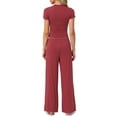 thumbnail image 3 of Conjuntos de pijama para mujer INSPIRE CHIC, camiseta de manga corta de punto, pantalones anchos de pierna larga con volantes, conjuntos de lounge de 2 piezas, XS Burdeos, 3 of 6