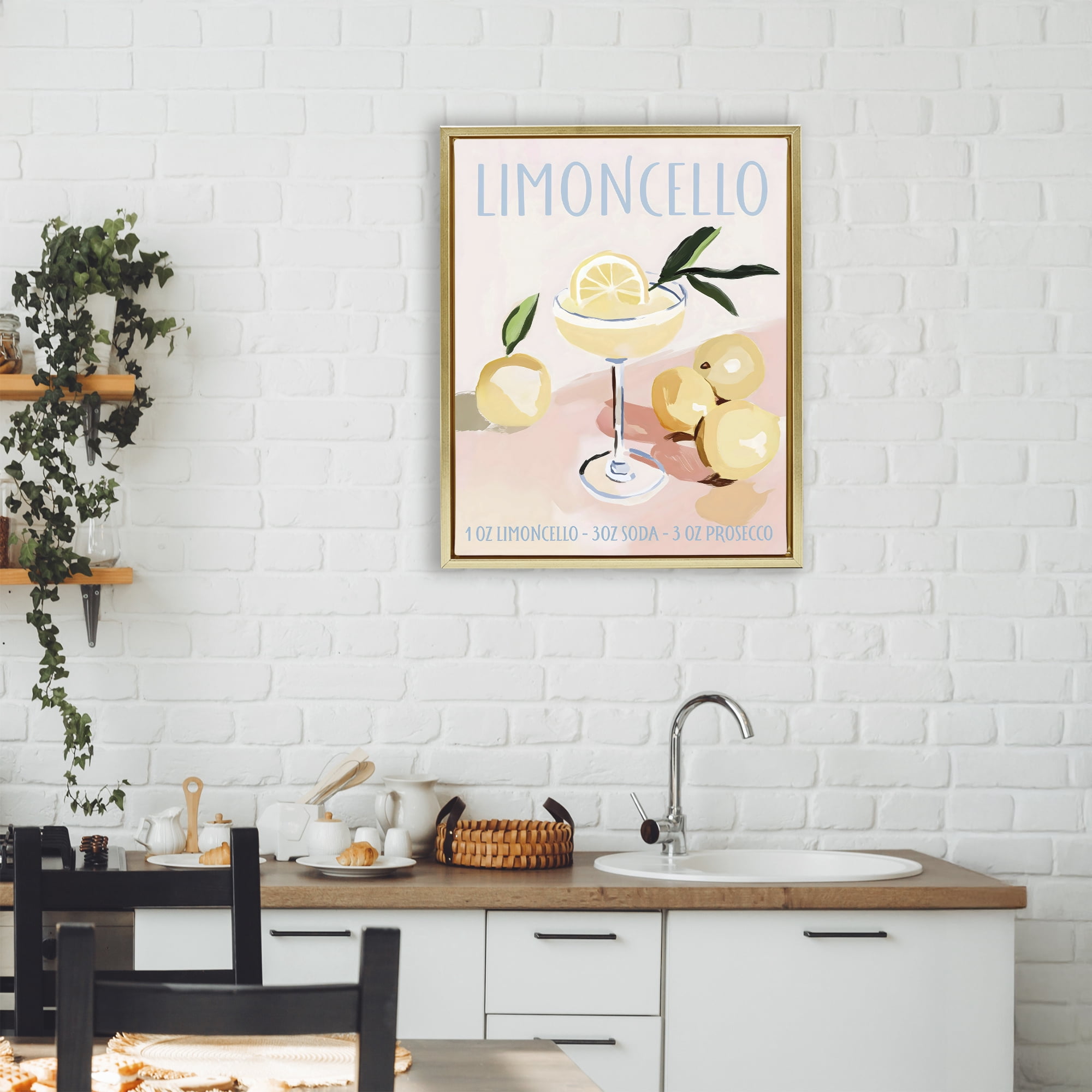 Stupell Industries Limoncello Summer Cocktail Gold Framed Floater Canvas Wall Art, design by Sisi and Seb