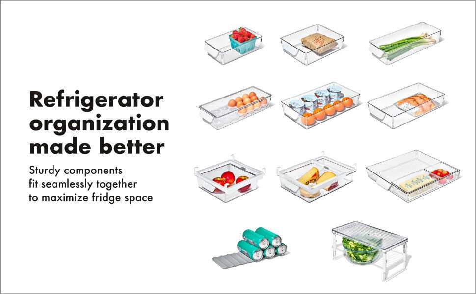 OXO Refrigerator Organizer Undershelf Drawer, 14-Inch Depth, Clear