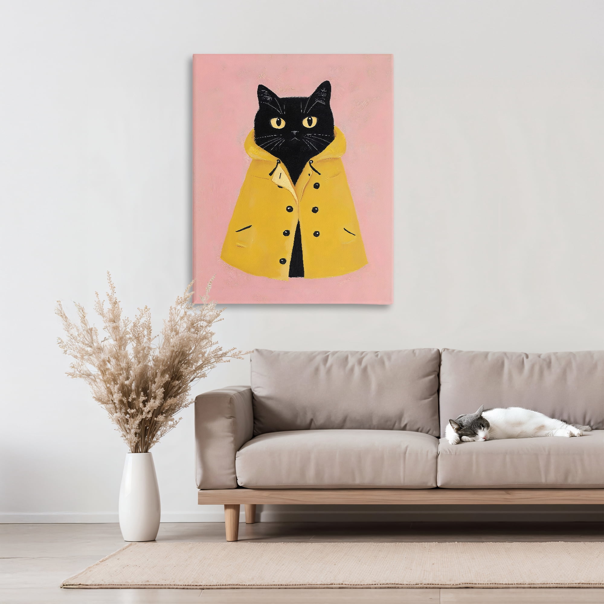 Stupell Industries Black Cat in Yellow Raincoat Canvas Wall Art, design by The Prints Vibe