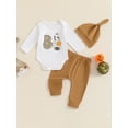 thumbnail image 4 of Elippeo Baby Boy Halloween Outfit 3 6 12 Months Ghost Print Long Sleeve Round Neck Romper with Solid Pants and Hat 3 Pcs Set, 4 of 9