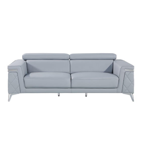 89" Light Blue And Silver Top Grain Leather Sofa