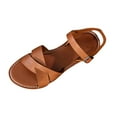 thumbnail image 2 of Xfvqtps Flat Sandals for Women Cross Straps Open Toe Adjustable Buckle Non Slip Beach Roman Sandals Brown, 2 of 5