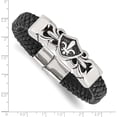 thumbnail image 5 of Chisel Stainless Steel Antiqued and Polished Fleur de Lis Black Braided Leather Bracelet - 8.25", 5 of 7